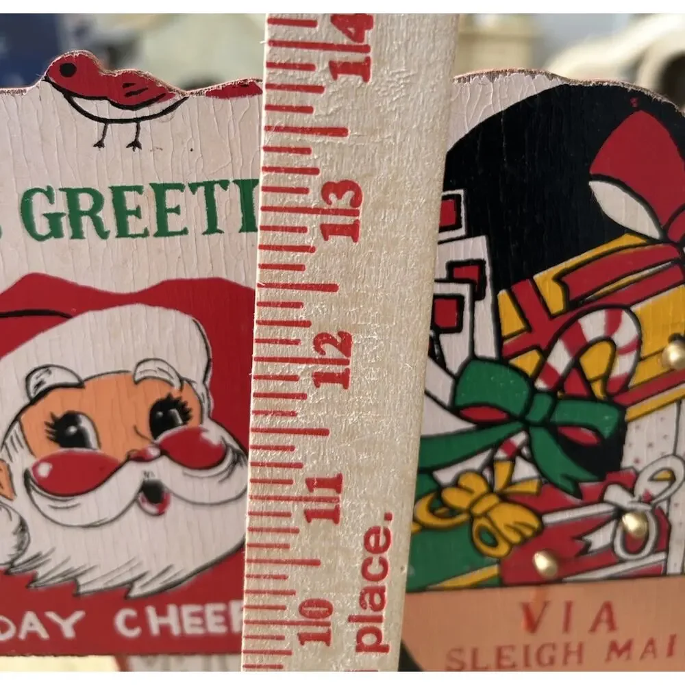 Vintage 50s Santa’s Mailbox card holder Christmas decor Folding Wood 1950s Japan